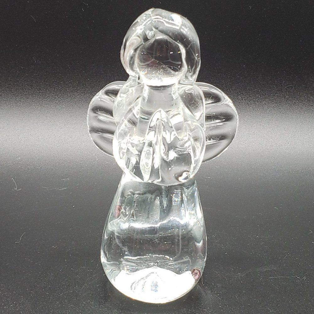Vintage Clear Art Glass Praying Angel Figurine or Paperweight